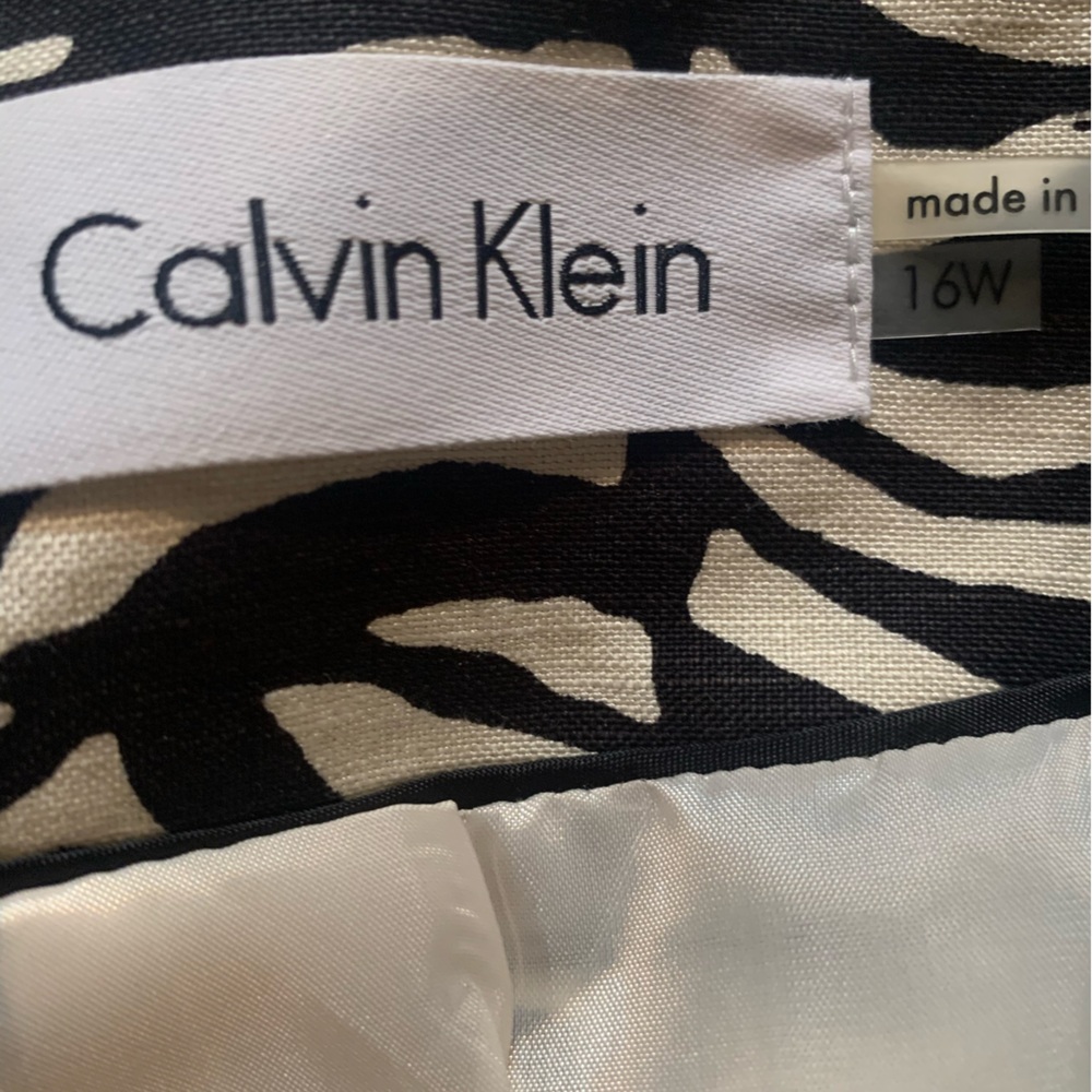 Calvin Klein Linen Black Cream Zebra Animal Print Lined Jacket NWOT Size 16W - Picture 9 of 10